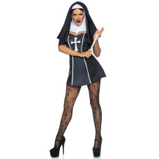 Костюм монашки (платье, головной убор), чёрный Leg Avenue Naughty Nun Black, M