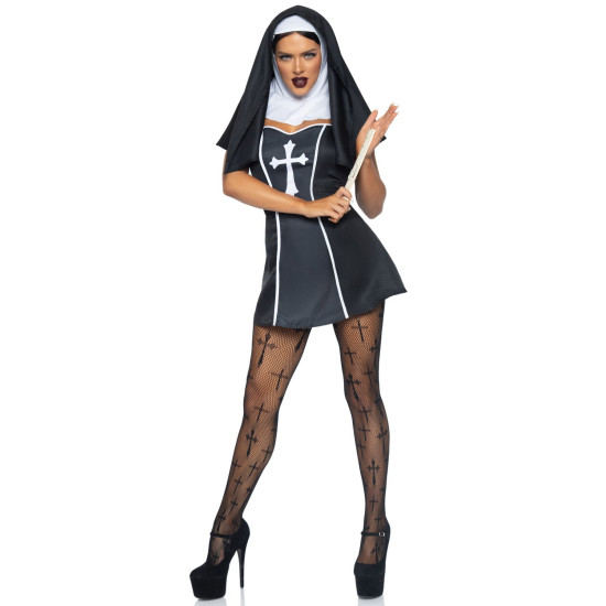 Костюм монашки (сукня, головний убір), чорний Leg Avenue Naughty Nun Black, M