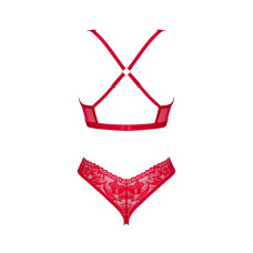Красный комплект белья с открытой грудью и доступом Obsessive Lacelove Cupless 2-Pcs Set Red, XS/S