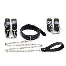 Набор BDSM (наручники, поножи, ошейник с поводком), экокожа Art of Sex Emoji Black