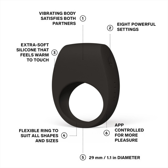 Эрекционное кольцо с вибрацией и управлением со смартфона, чёрное LELO Tor 3 Black