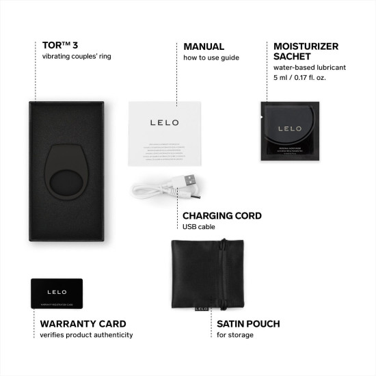 Эрекционное кольцо с вибрацией и управлением со смартфона, чёрное LELO Tor 3 Black