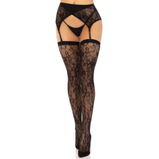 Мереживні панчохи з поясом, чорні Leg Avenue Lace Thigh Highs & Garterbelt Black, One Size