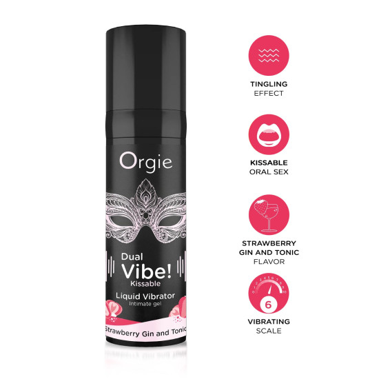 Жидкий вибратор с клубничным вкусом Orgie Dual Vibe! Strawberry Gin & Tonic Kissable Liquid Vibrator, 15 ml