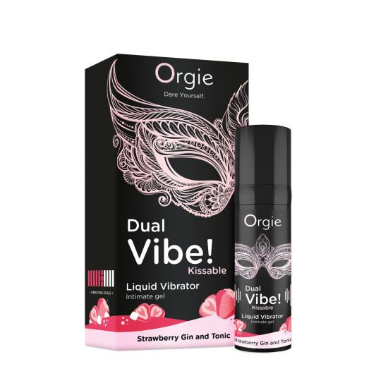 Жидкий вибратор с клубничным вкусом Orgie Dual Vibe! Strawberry Gin & Tonic Kissable Liquid Vibrator, 15 ml