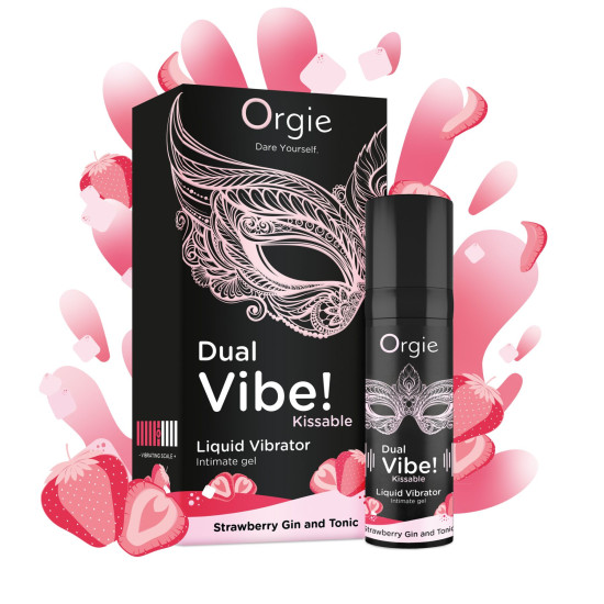 Жидкий вибратор с клубничным вкусом Orgie Dual Vibe! Strawberry Gin & Tonic Kissable Liquid Vibrator, 15 ml