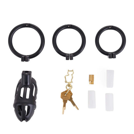Клетка для пениса с 3 кольцами разных размеров, черная Lockink Sevanda Plastic Penis Chastity Cage