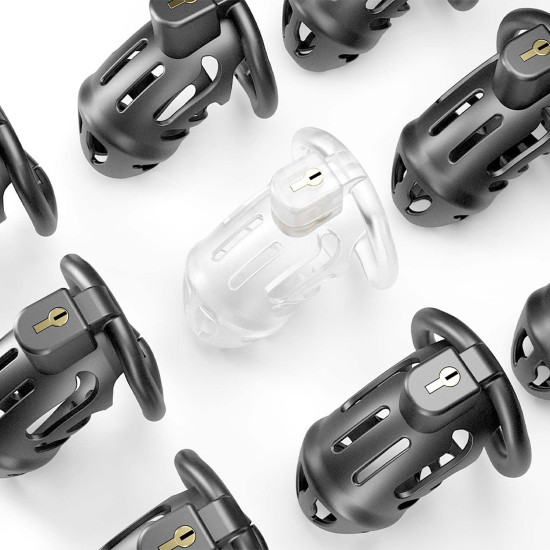 Клетка для пениса с 3 кольцами разных размеров, черная Lockink Sevanda Plastic Penis Chastity Cage