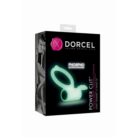 Ерекційне кільце з вібрацією, світиться в темряві, біле Dorcel Power Clit White PHOSPHO