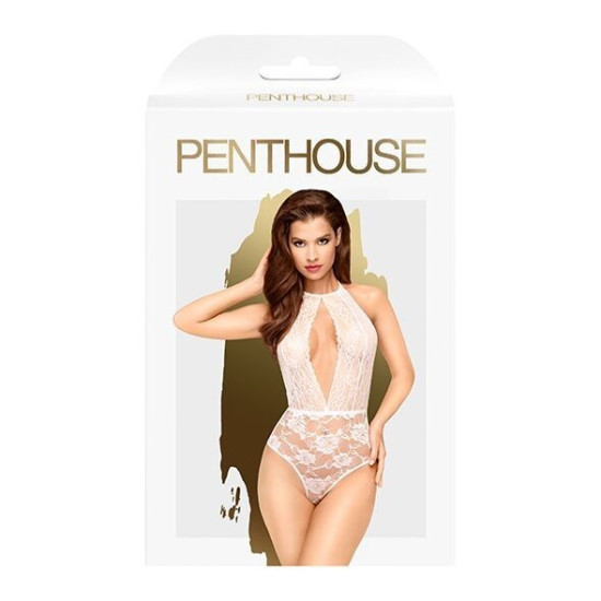 Боді з глибоким декольте і високими трусиками, біле Penthouse Toxic Powder White, M/L