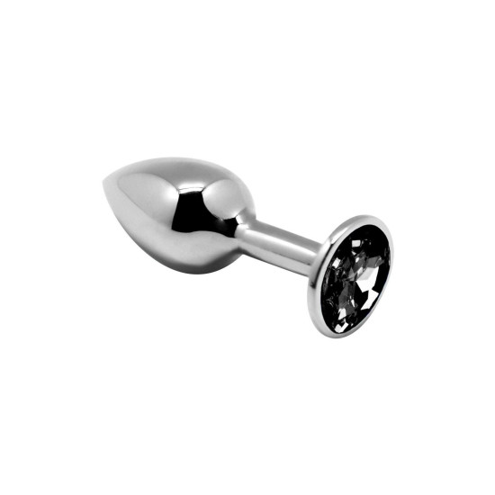Металева анальна пробка з чорним кристалом, діаметр 2,8 см, довжина 7 см Alive Mini Metal Butt Plug Black, S