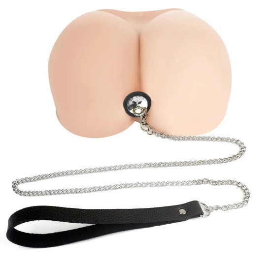 Силіконова анальна пробка чорного кольору з повідцем, діаметр 4 см Art of Sex Silicone Anal Plug With Leash Black, L