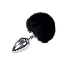 Металева анальна пробка «Кролячий хвостик», чорна, діаметр 3,9 см Alive Fluffly Plug Black, L