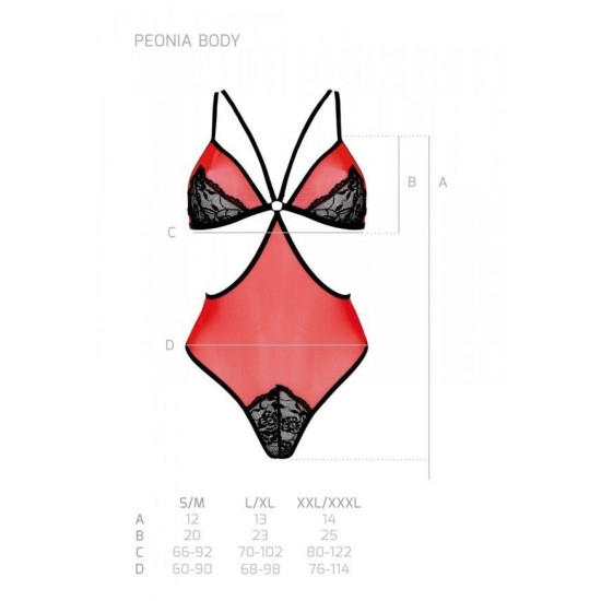 Полупрозрачное боди с кружевом, красное Passion Peonia Body Red, XXL/XXXL