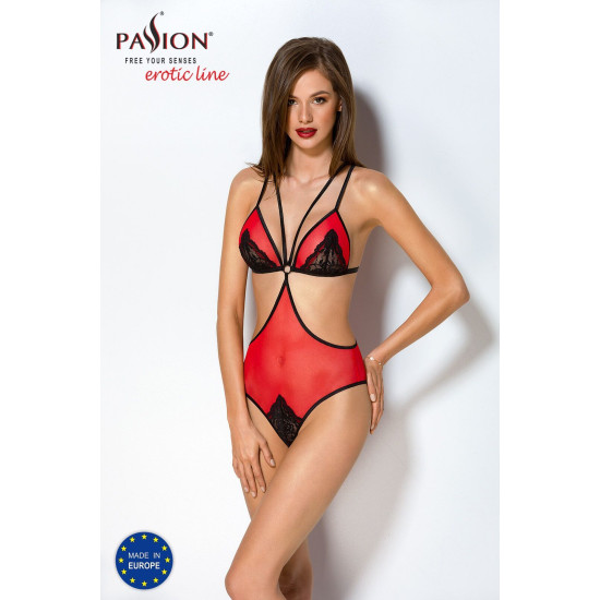 Полупрозрачное боди с кружевом, красное Passion Peonia Body Red, XXL/XXXL
