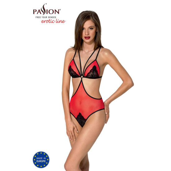 Полупрозрачное боди с кружевом, красное Passion Peonia Body Red, XXL/XXXL
