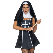 Костюм монашки (платье, головной убор), чёрный Leg Avenue Naughty Nun Black, L