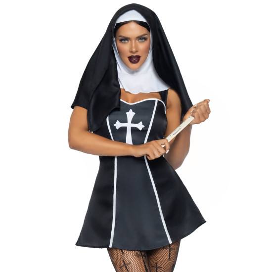 Костюм монашки (сукня, головний убір), чорний Leg Avenue Naughty Nun Black, L