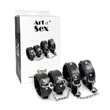 БДСМ набор из экокожи (наручники и поножи), черный Art of Sex Emoji Black