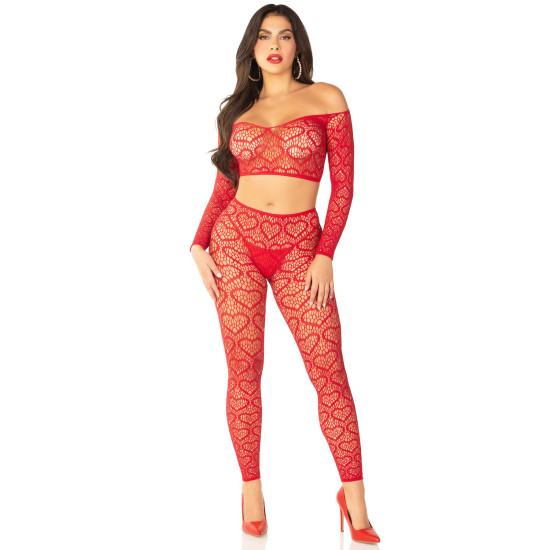 Комплект (топ с открытыми плечами и леггинсы), красный Leg Avenue Off The Shoulder Top and Footless Tights Red, One Size