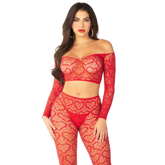 Комплект (топ с открытыми плечами и леггинсы), красный Leg Avenue Off The Shoulder Top and Footless Tights Red, One Size