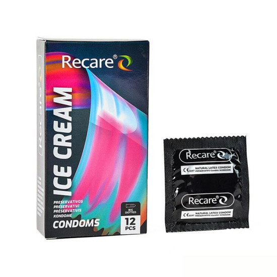 Презервативы с пупырышками и ароматом мороженого, 12 шт Holographic Recare Ice Cream Big Dotted Condoms