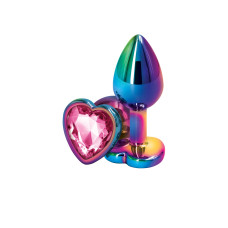 Анальна пробка, рожева, з різнокольоровим сердечком в основі NS Novelties Rear Assets - Multicolor Heart - Pink, S