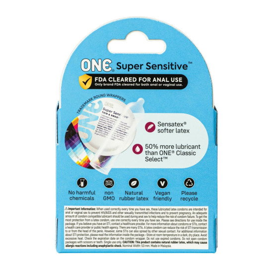 ONE Super Sensitive 3 Pack - 3 презерватива, картонная коробка (мятая упаковка)