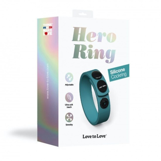 Эрекционное кольцо регулируемое на кнопках, бирюзовое Love To Love HERO RING TEAL ME