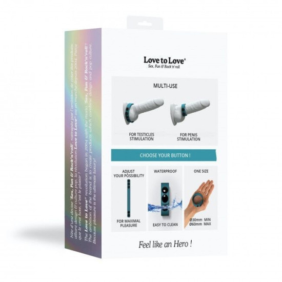 Эрекционное кольцо регулируемое на кнопках, бирюзовое Love To Love HERO RING TEAL ME