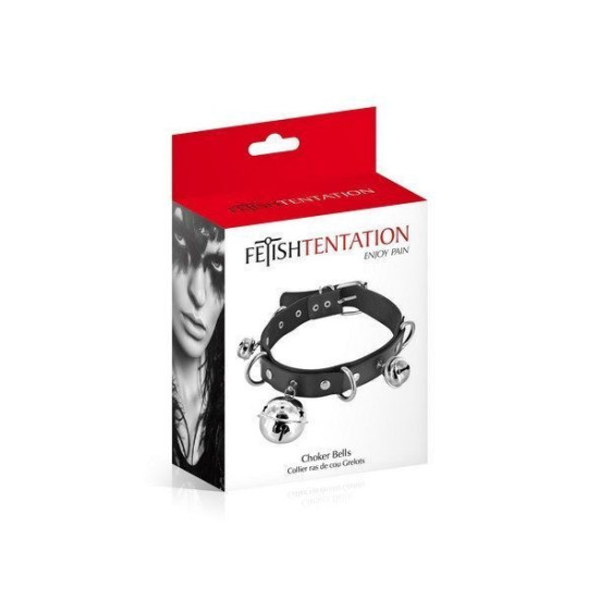 Нашийник з екошкіри з дзвіночками, чорний Fetish Tentation Choker Bells