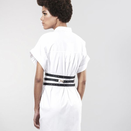 Портупея-пояс из экокожи, черная Bijoux Indiscrets Maze Wide Belt and Restraints Black