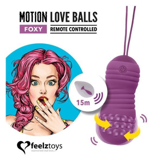 Вагінальні кульки з перловим масажем, з пультом ДУ, 7 режимів FeelzToys Motion Love Balls Foxy