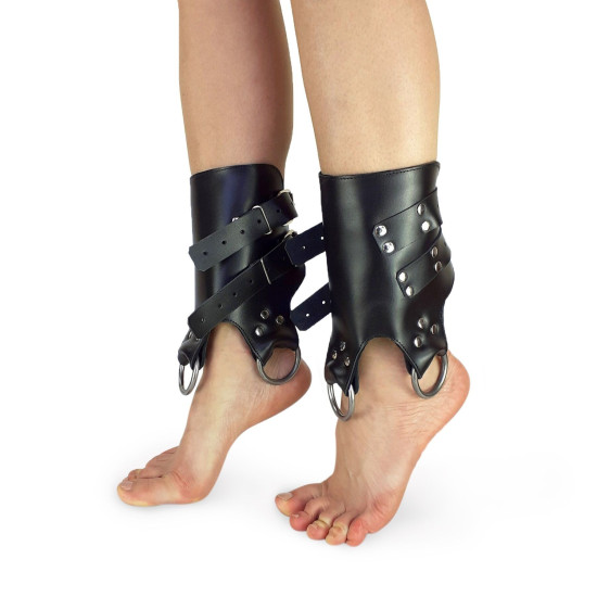 Поножи-манжеты для подвеса за ноги, натуральная кожа Black Leg Cuffs For Suspension