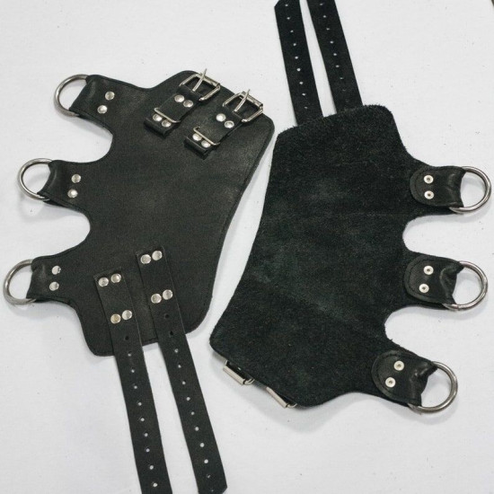 Поножи-манжеты для подвеса за ноги, натуральная кожа Black Leg Cuffs For Suspension