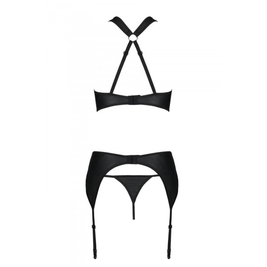 Сетчатый комплект (бюстгальтер с халтером, трусики, пояс для чулок), черный Amanda Set Passion, L/XL