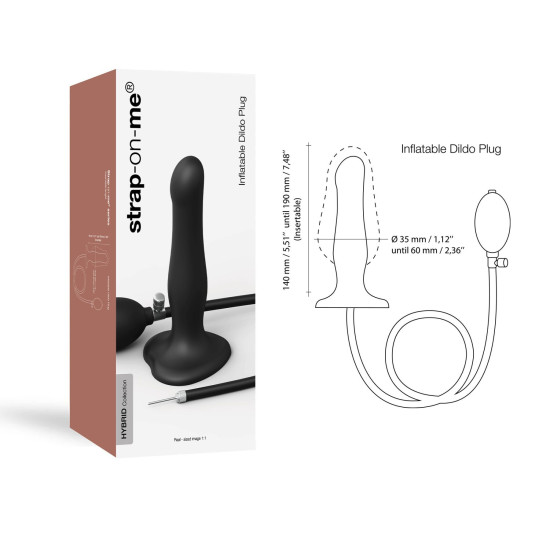Надувний фалоімітатор з кулькою всередині, діаметр до 6 см Strap-On-Me Inflatable Dildo Plug Noir