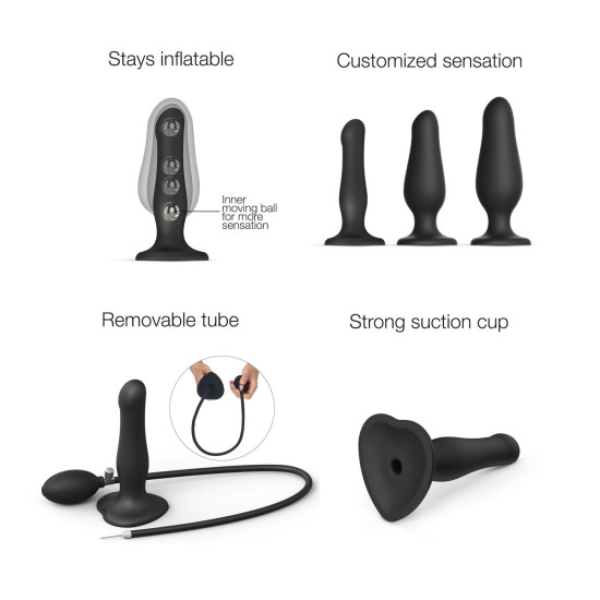 Надувний фалоімітатор з кулькою всередині, діаметр до 6 см Strap-On-Me Inflatable Dildo Plug Noir