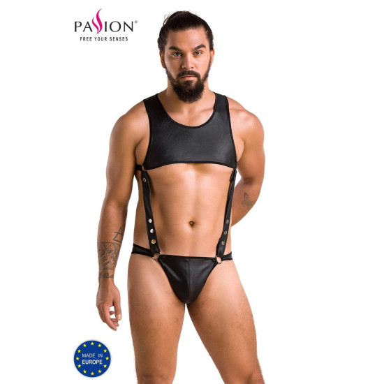 Шкіряне боді з заклепками, чорне Passion 056 Adam Black, XXL/XXXL