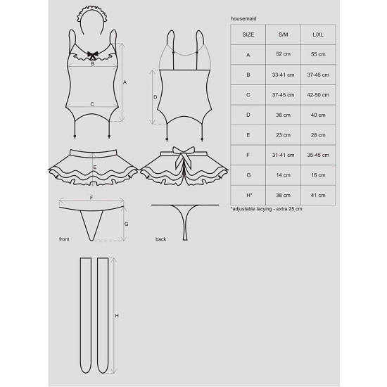Эротический костюм горничной с юбкой (топ, юбка, стринги), черный Obsessive Housemaid 5 Pcs Costume Black, S/M