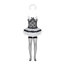 Эротический костюм горничной с юбкой (топ, юбка, стринги), черный Obsessive Housemaid 5 Pcs Costume Black, S/M
