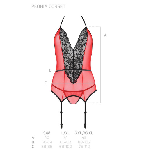 Корсет с пажами для чулок, стринги, красный Passion Peonia Corset Red, L/XL