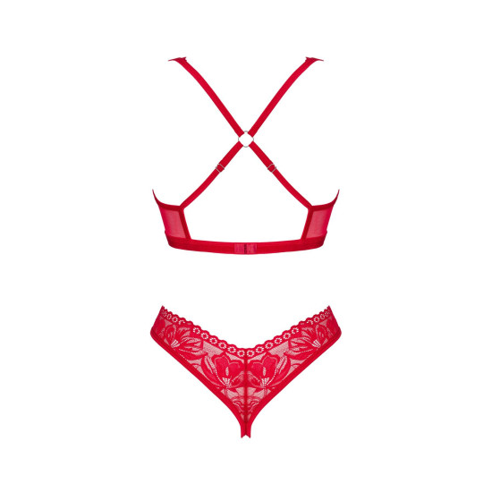 Червоний комплект білизни з відкритими грудьми і доступом Obsessive Lacelove Cupless 2-Pcs Set Red, XL/2XL