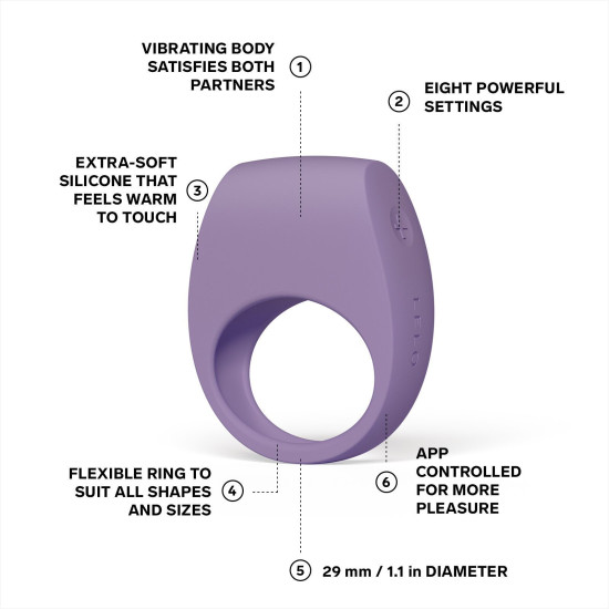 Эрекционное кольцо с вибрацией и управлением со смартфона, фиолетовое LELO Tor 3 Violet Dusk
