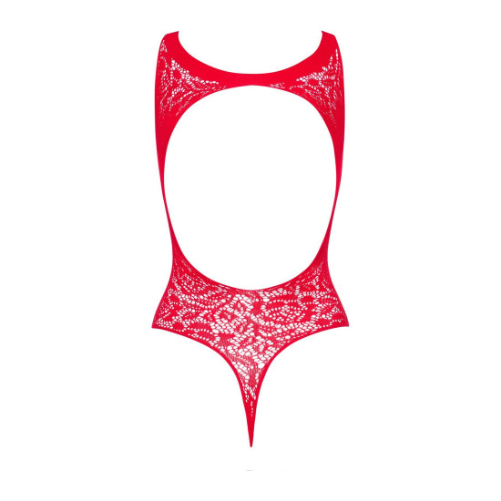 Ажурний бодістокінг з ефектом шнурівки Obsessive B120 teddy red S/M/L, червоний (пом'ята упаковка!!!)