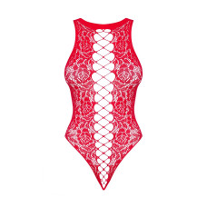 Ажурний бодістокінг з ефектом шнурівки Obsessive B120 teddy red S/M/L, червоний (пом'ята упаковка!!!)