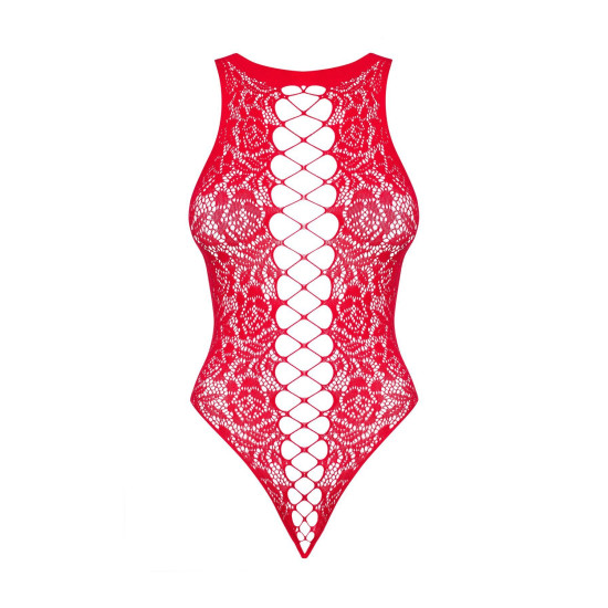 Ажурний бодістокінг з ефектом шнурівки Obsessive B120 teddy red S/M/L, червоний (пом'ята упаковка!!!)