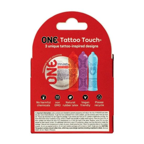 ONE Tattoo Touch 3 Pack - 3 презерватива, картонная коробка (мятая упаковка)
