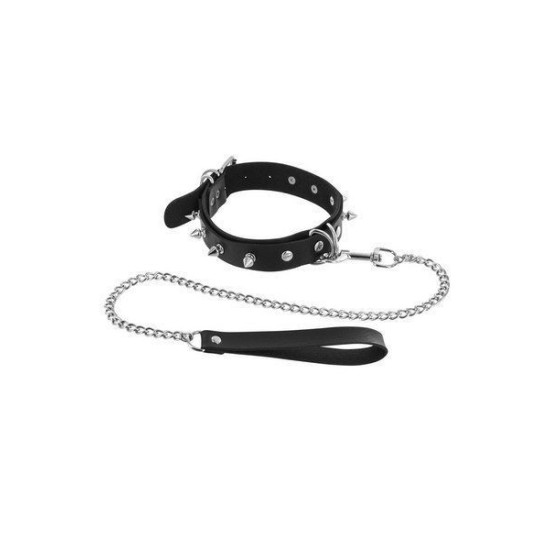 БДСМ нашийник із шипами та повідцем, чорний Fetish Tentation Spikes and Leash Collar