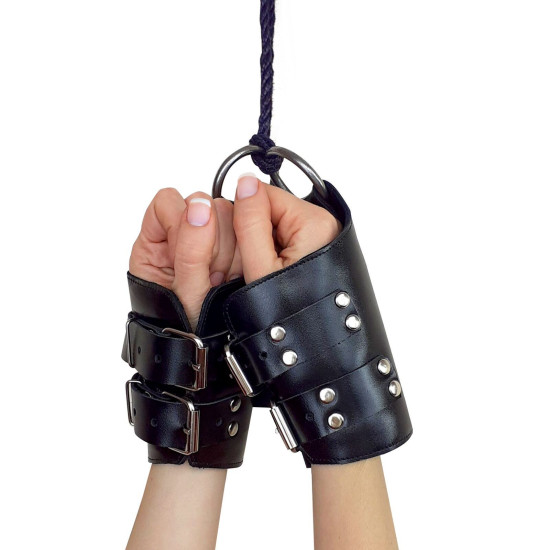 Манжети для підвісу за руки, натуральна шкіра Black Kinky Hand Cuffs For Suspension